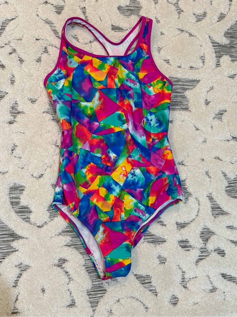 Girls Speedo size 16 Multicolor One-Piece Swimsuit - Bright Geometric Print EUC